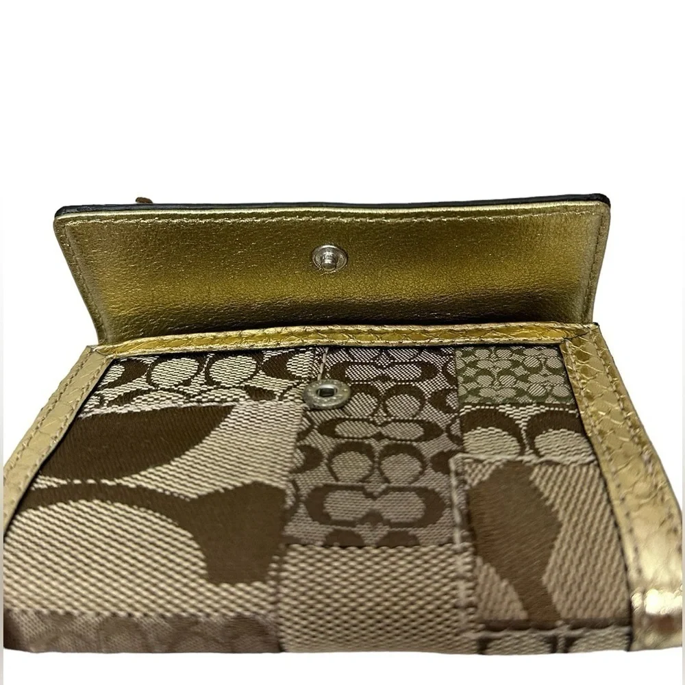 Coach Signature Patchwork Snakeskin Mini Wallet In Khaki/Gold RARE New With Tags
